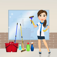 woman cleans windows