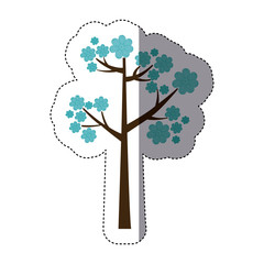 color sticker silhouette with blue floral tree vector illustration