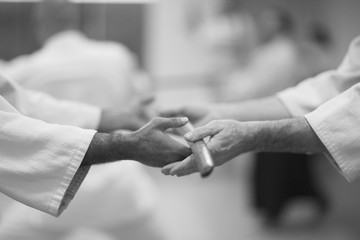 Transfer the sword in the hands of a partner in training Aikido