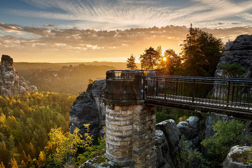 Autumn morning on the Saxon, Bastei, Saxon Switzerland National Park, Germany - obrazy, fototapety, plakaty