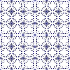 Abstract floral seamless pattern on blue and white.