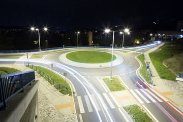 modern roundabout at night, Banska Bystrica, Slovakia - obrazy, fototapety, plakaty