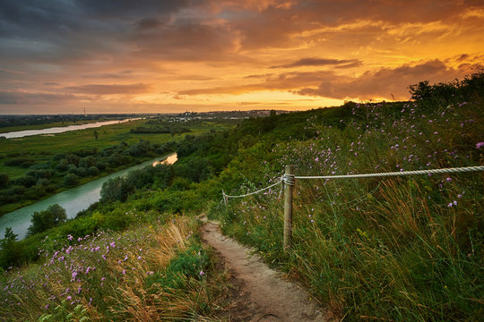 Beautiful sunset in mountain Pieprzowki in Sandomierz, Poland