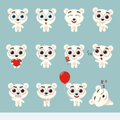 Big set cute little polar bear. Collection isolated cartoon polar bear in different poses.