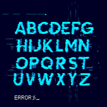 Glitch displacement type letters with fault lines. Vector illustration
