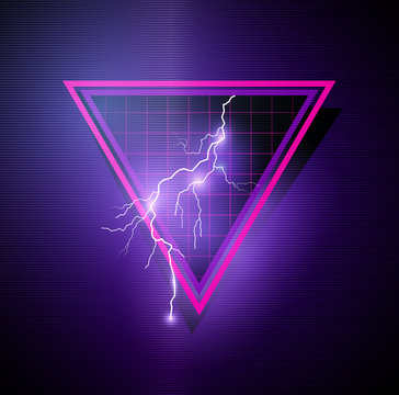 Retro 1980's Element with triangles and lightning bolts. Vector illustration