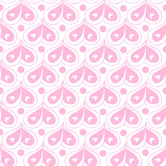 Pink hand drawn seamless pattern heart on white background.