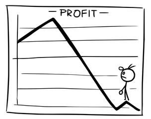 Stickman Cartoon of Profit Graph with Small Man Looking up to Better Time