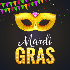 Mardi gras carnival festival celebration. Holiday colorful fat tuesday. Happy mardi gras masquerade party poster design