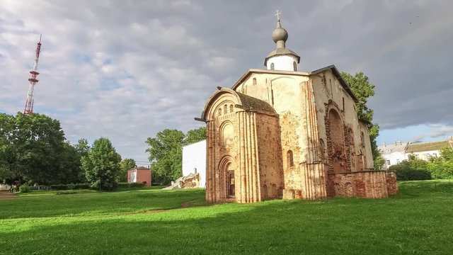 Panoramic view on church of St. Paraskeva at Yaroslav's Court in Veliky Novgorod, Russia
