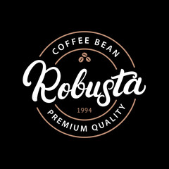 Robusta coffee hand written lettering logo, label, badge, emblem.