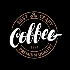 Coffee handwritten lettering logo, emblem, badge or label.