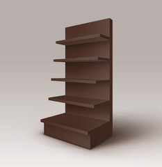 Vector Black Brown Empty Exhibition Trade Stand Shop Rack with Shelves Storefront Isolated on Background