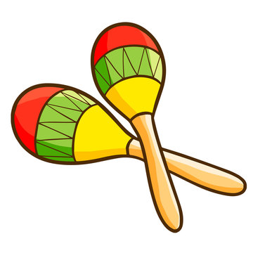 Funny and cute red green yellow maracas - vector.