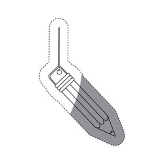 grayscale contour sticker with pencil with eraser and half shadow vector illustration