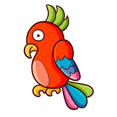 Funny and cute red colorful parrot - vector.