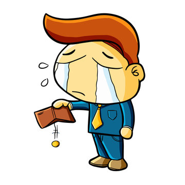 Funny businessman got no money / with empty wallet pose - vector.