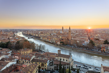 Fototapeta na wymiar Panorama of Verona historical quarter from viewpoint, Italy