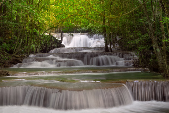 Huay Mae Kamin Waterfall, beautiful waterfall in autumn forest, Kanchanaburi province, Thailand © tope007