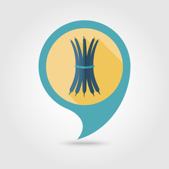 Green bean flat pin map icon. Vegetable vector