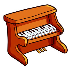 Funny and cute brown old piano in cartoon style - vector.
