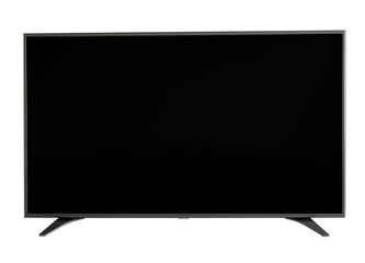 Isolated flat LCD television with stand on white background