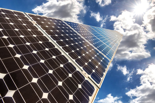 Solar panel, photovoltaic, alternative electricity source - selective focus, copy space