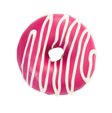 Donut with pink icing and white stripes