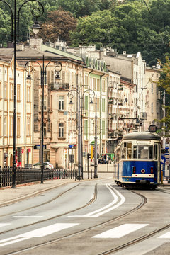 Poland, Krakow, tram in the Old Town