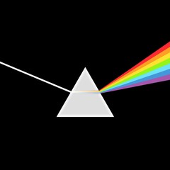 Triangular Prism breaks white light ray into rainbow spectral colors. Dispersive prism, physics