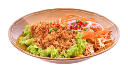 Crispy catfish salad with green mango,Thaifood