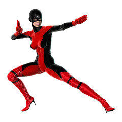 3D Rendering Female Superhero on White