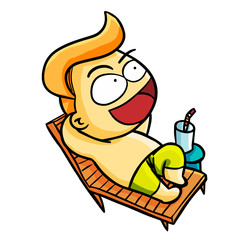 Funny and happy businessman sun bathing in a holiday laughing out loud - vector.