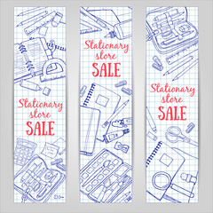 Back to school illustration set of banners templates on squared paper