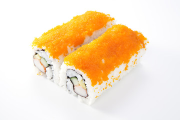 rolling sushi with salted roe of the flying fish