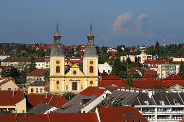 Obraz premium church and old buildings cityscape Eger Hungary Europe