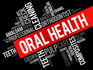 Oral health word cloud collage, dental concept background