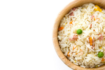 Fried chinese rice with vegetables isolated on white background
