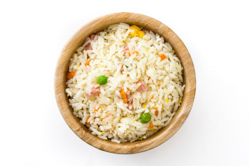Fried chinese rice with vegetables isolated on white background
