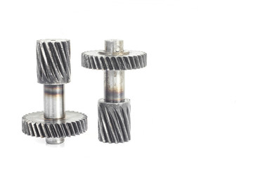 Metal gears on white background.