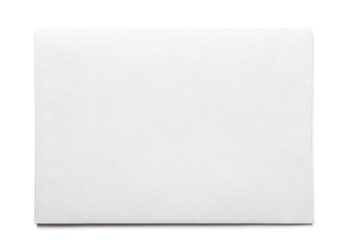 Simple blank white envelope isolated, front view