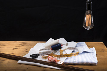 beautiful vintage lamps in a tailoring workshop