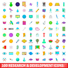 100 development icons set, cartoon style