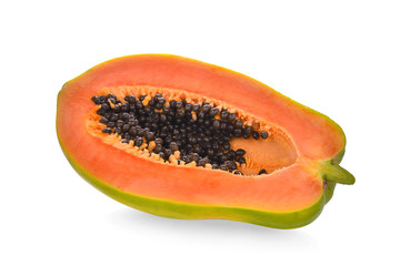 half of fresh papaya isolated on white background