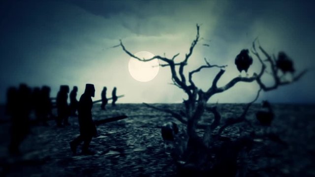 Medieval Army March to War at Night with a Dead Tree and Raves