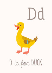 D is for Duck. Cartoon clipart eps 10 illustration isolated on white.