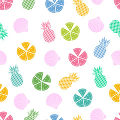 Seamless pattern with shell pineapple and watermelon