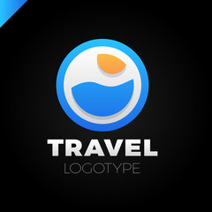 Sun And Sea logo design template. Vector colorful sign logotypes for travel agency. Cruise summer circle icons with wave ocean