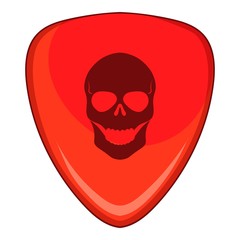 Red guitar pick with a skul icon, cartoon style