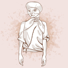 Vector elegant woman with cats had